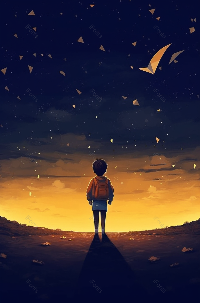 卡通手绘小男孩仰望星空插画背景,插画/手绘图,插画/手绘图库,插画/手绘图下载,插画/手绘